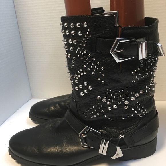 👢 ZARA Women’s Moto Boots, Leather Studded EUC - Picture 5 of 7